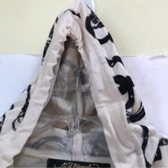 Ed Hardy RARE Vintage Y2K Hoodie Handcuffs Tattoo Crystal Knit Top Sweater L - Picture 8 of 16